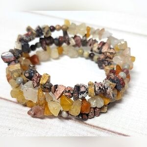 Multi-Stone Coil Bracelet | Natural Gemstone Chip Wrap Bracelet Boho Stack -New